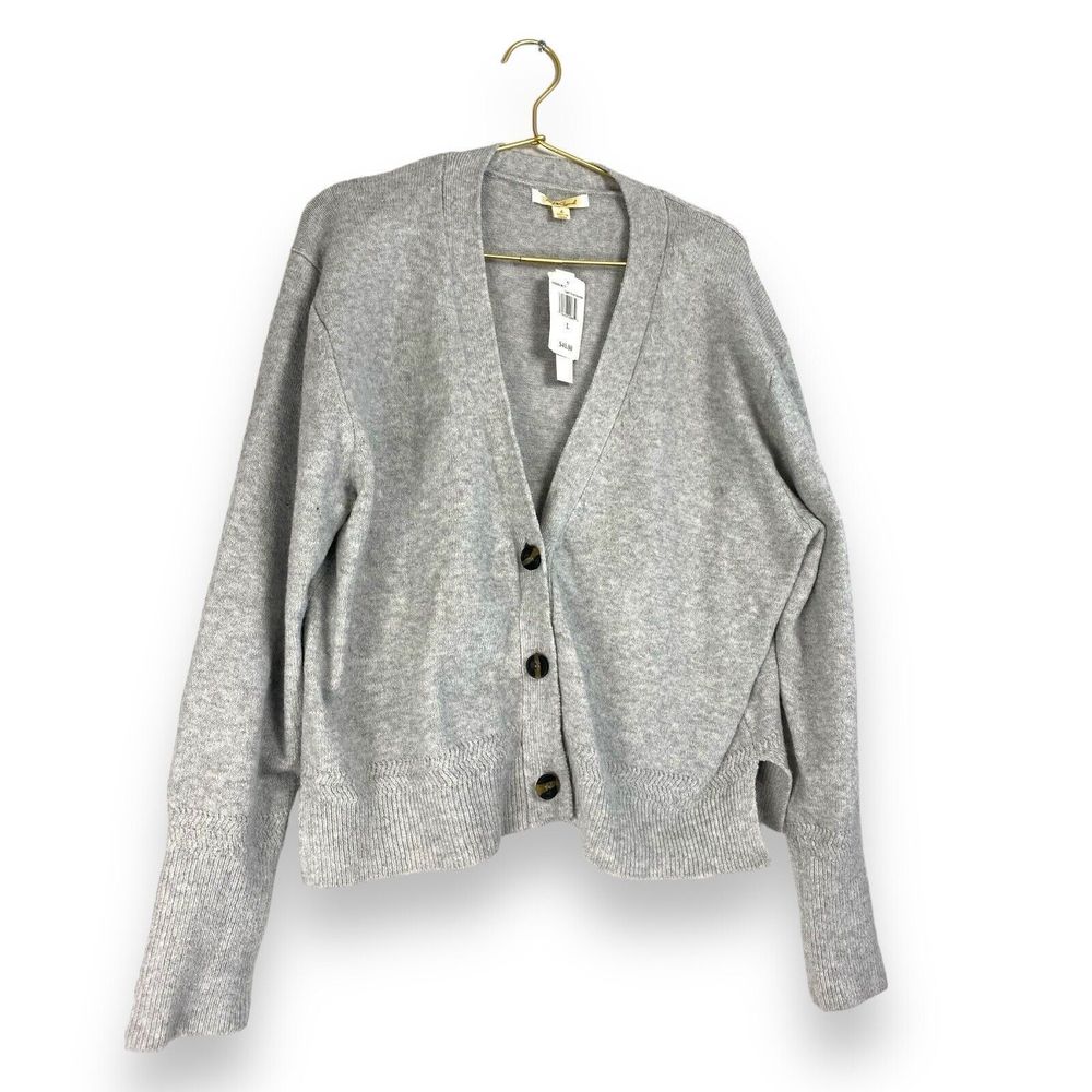 Poof Apparel V-Neck Sweater Grey Cardigan Women's Size M Casual 204